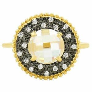 FREIDA ROTHMAN Faceted Stone Vault Cocktail Ring Gold Silver Zirconia Stone $175